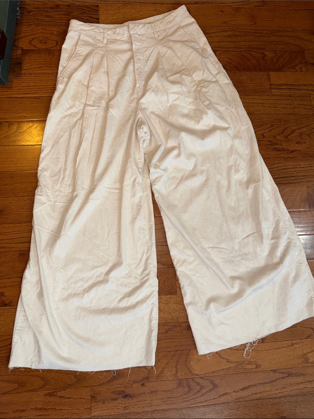 Anthropologie Cream Wide-Leg Corduroy Pants